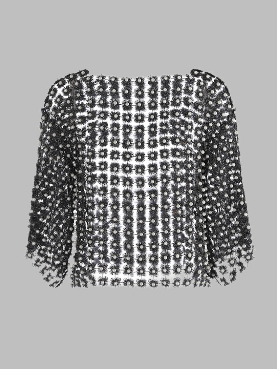 Zalia Atelier | Patchwork Pearls Top 3/4 sleeves