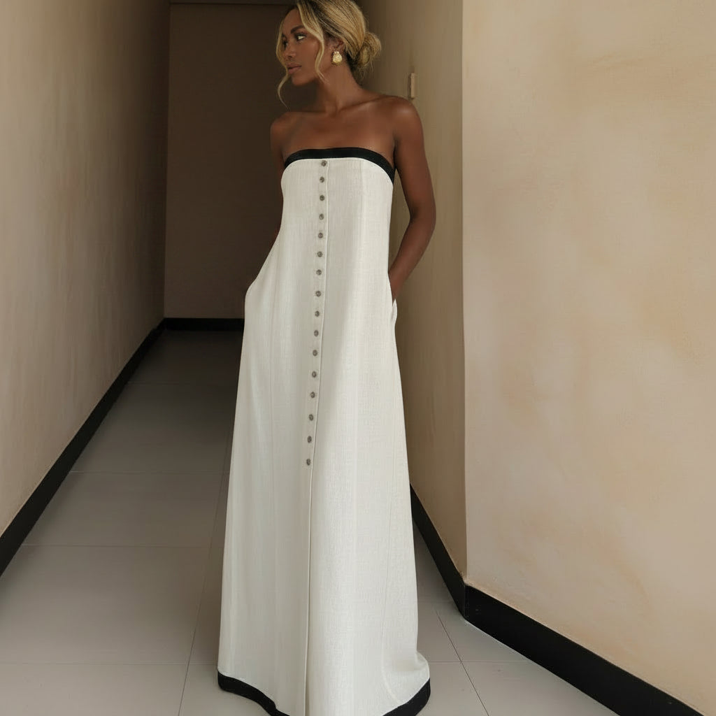 Zalia Atelier | Black Trim Strapless Dress