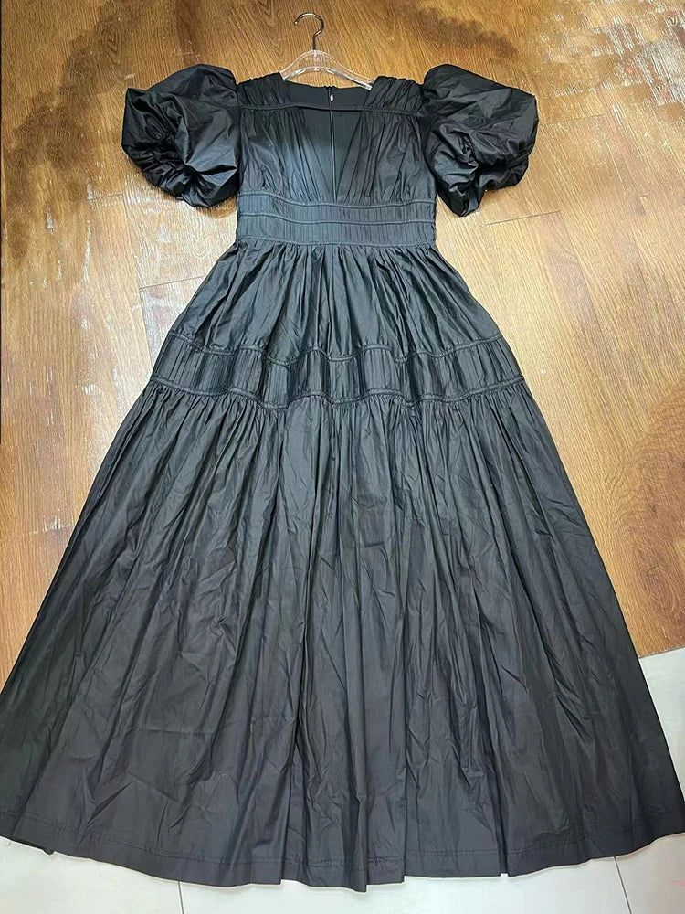 Black puff sleeve midi dress | Zalia Atelier