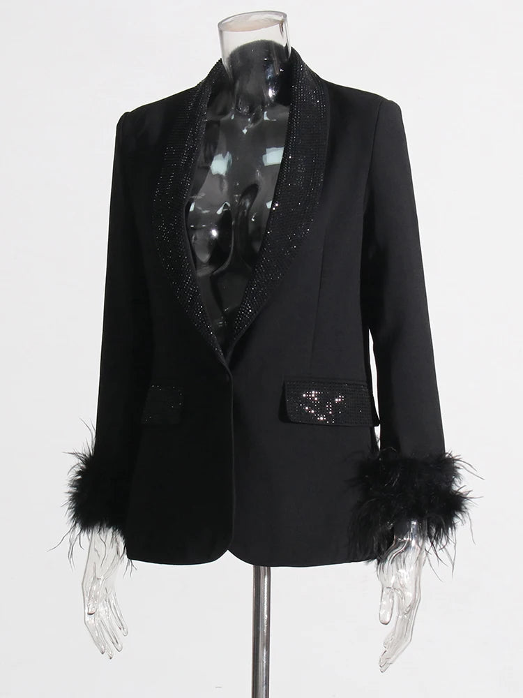 Zalia Atelier | Blazer Feather Trim Cuffs In Black