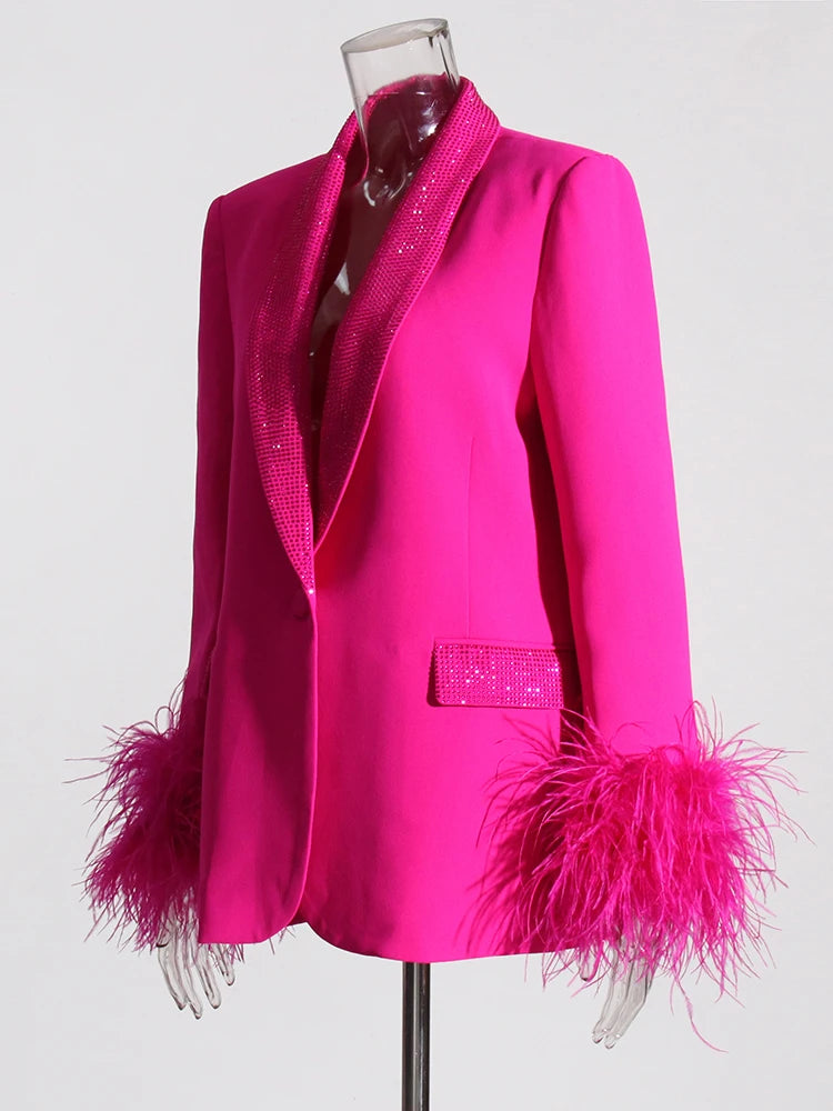 Zalia Atelier | Blazer Feather Trim Cuffs In Pink