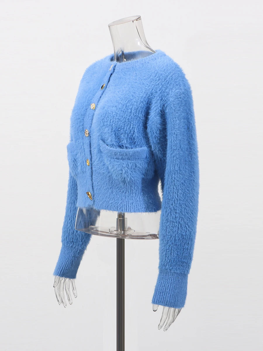 Zalia Atelier | Blue Cardigan | Side