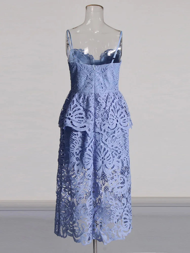 Zalia Atelier | Blue 
Embroidered Dress | Back