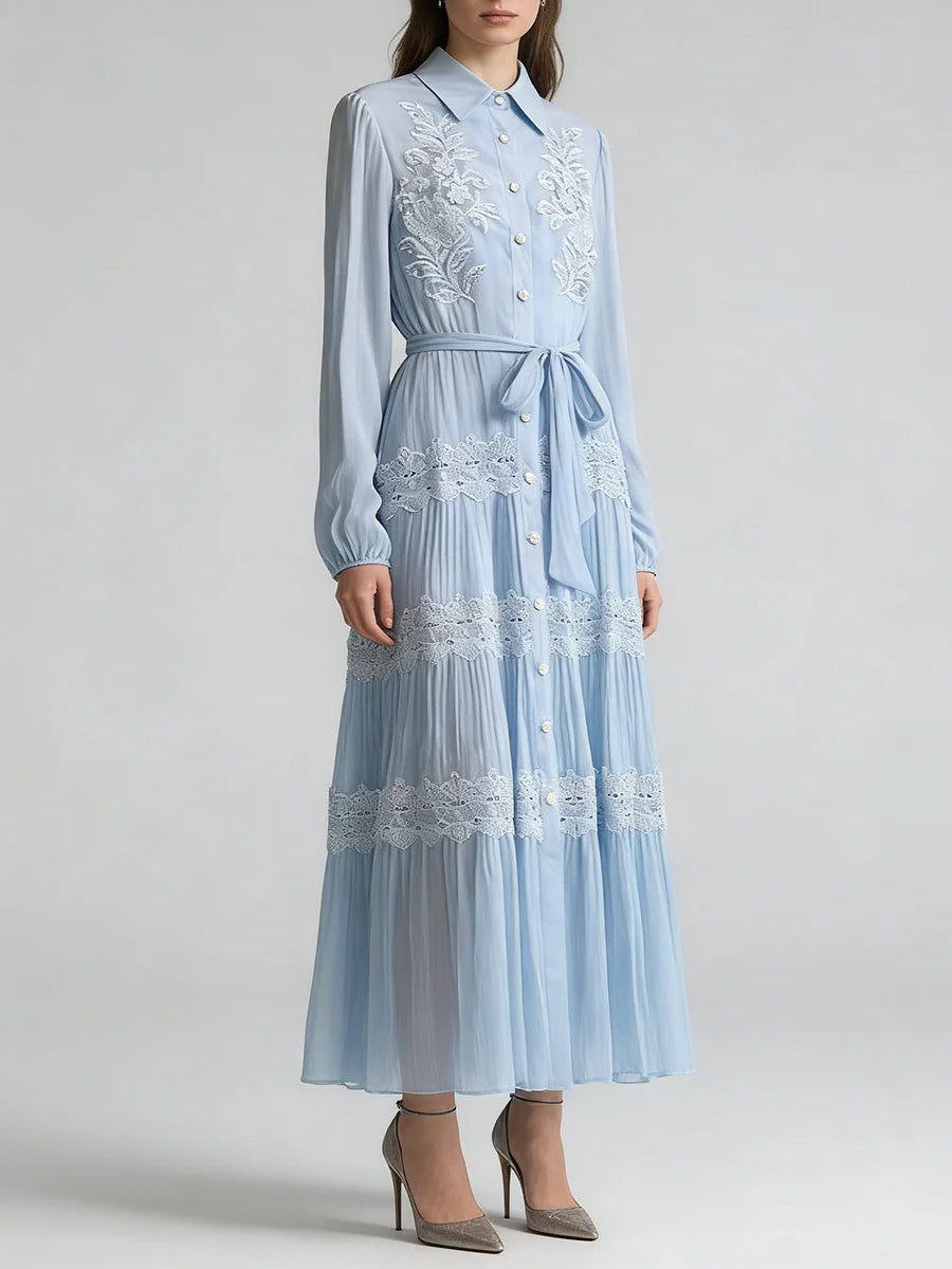 Zalia Atelier | Blue Embroidered Lace Maxi Dress