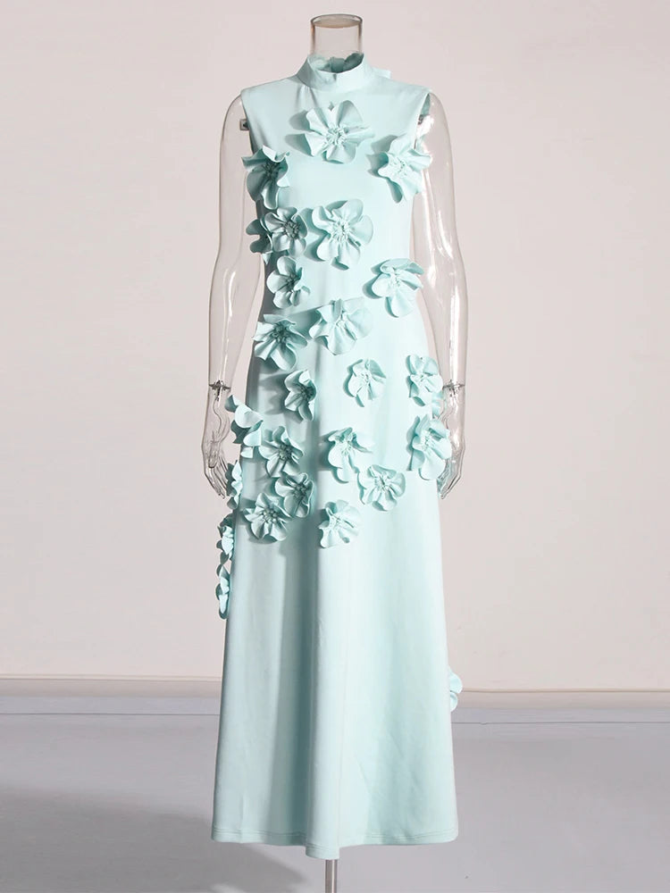 Blue Zalia Floral Dress Flower Applique Dress BLUE S Blue Zalia Floral Dress Flower Applique Dress BLUE S
