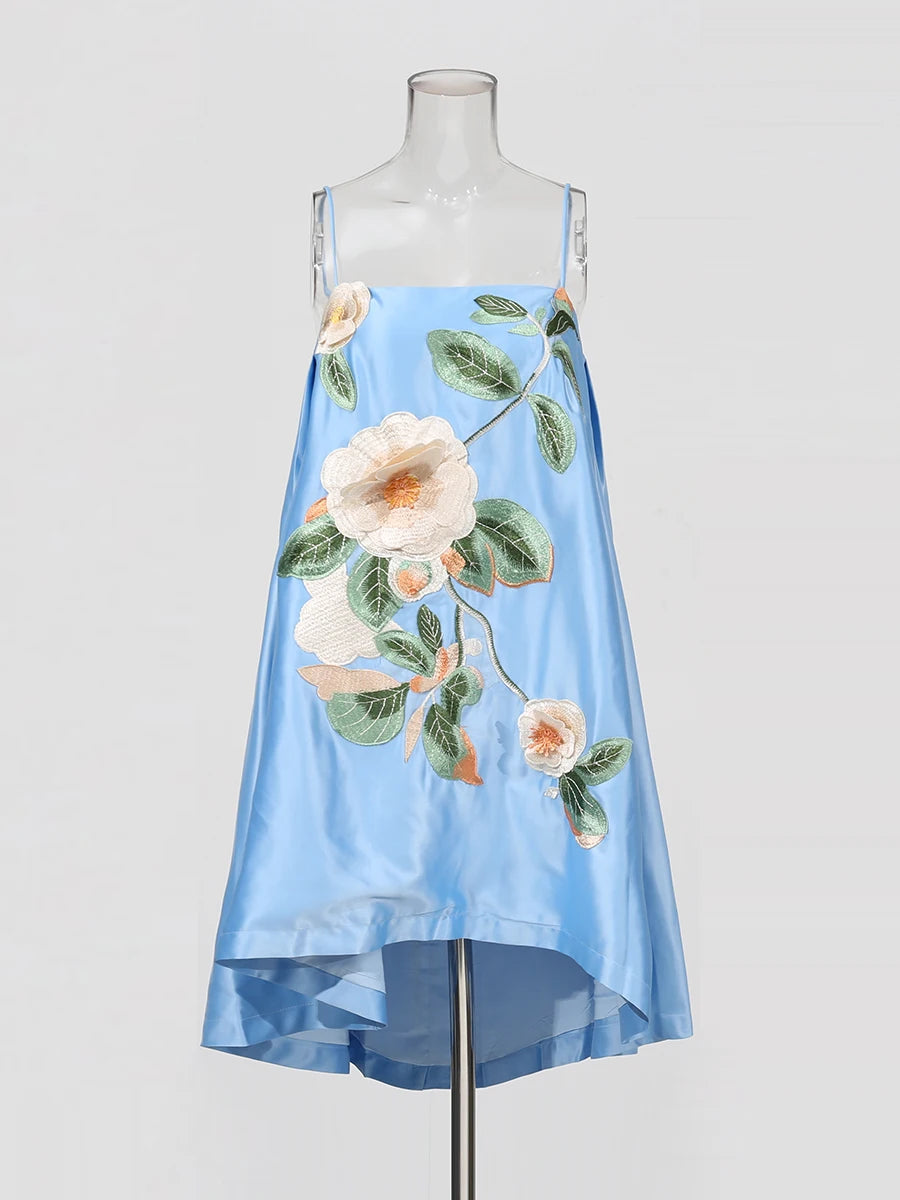 Zalia Atelier | Blue Flower Embroidered Dress 