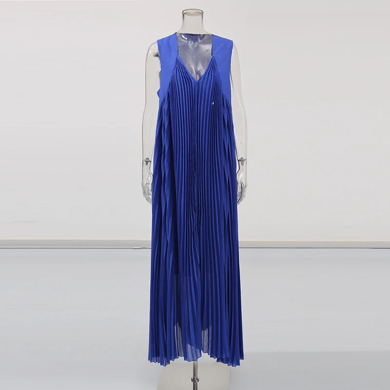 Zalia Atelier | Blue Pleated Maxi Dress