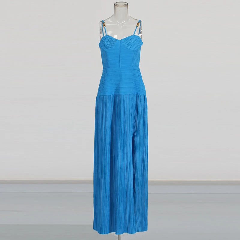 Zalia Atelier | Blue Plisse Cocktail Gown
