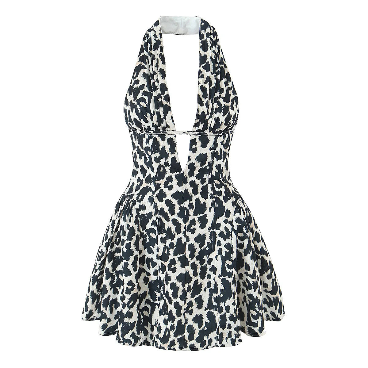 Zalia Atelier - Blue Print Deep V Halter Mini Dress 