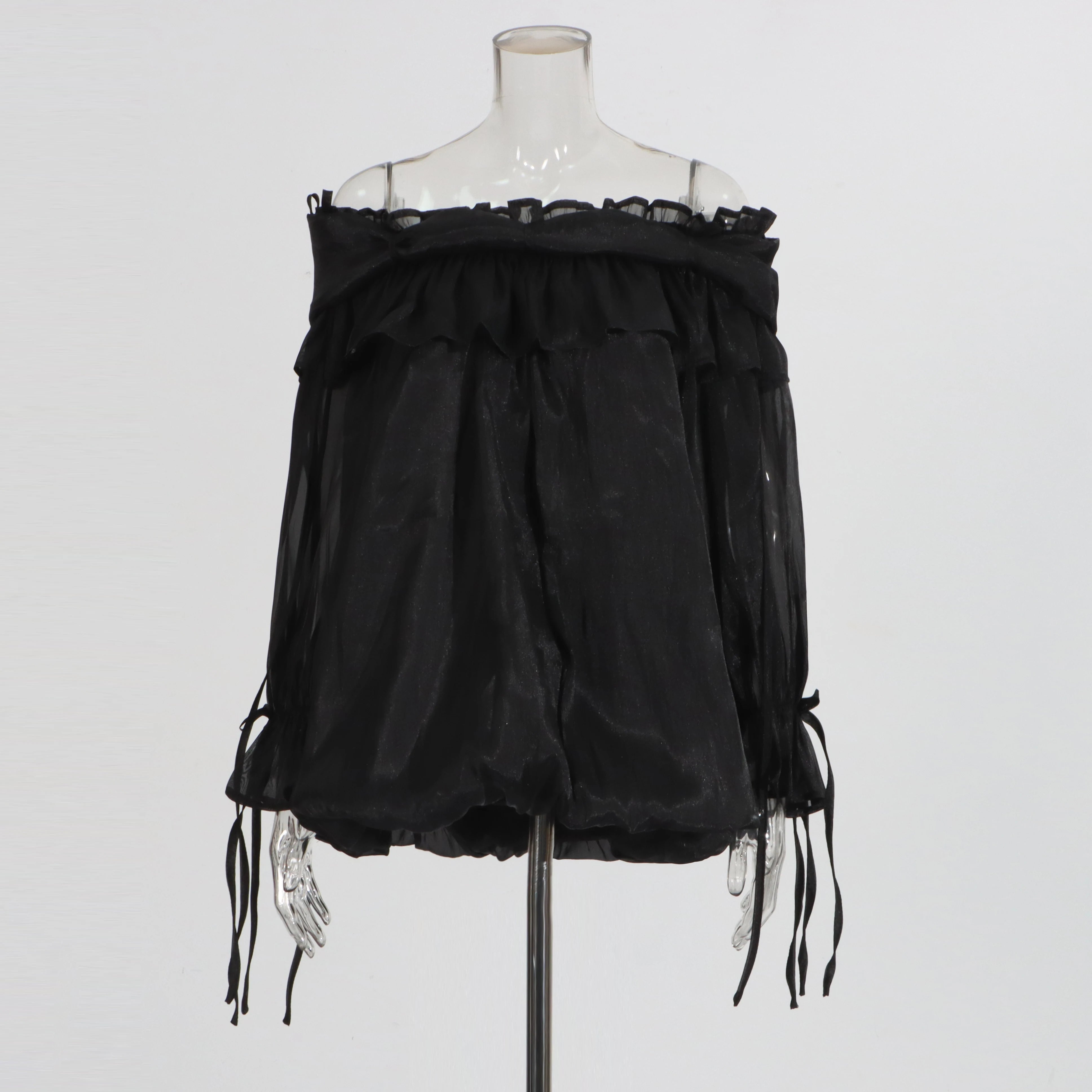 Zalia Atelier | Boho Chiffon Blouse | Boho Chic Blouson Black