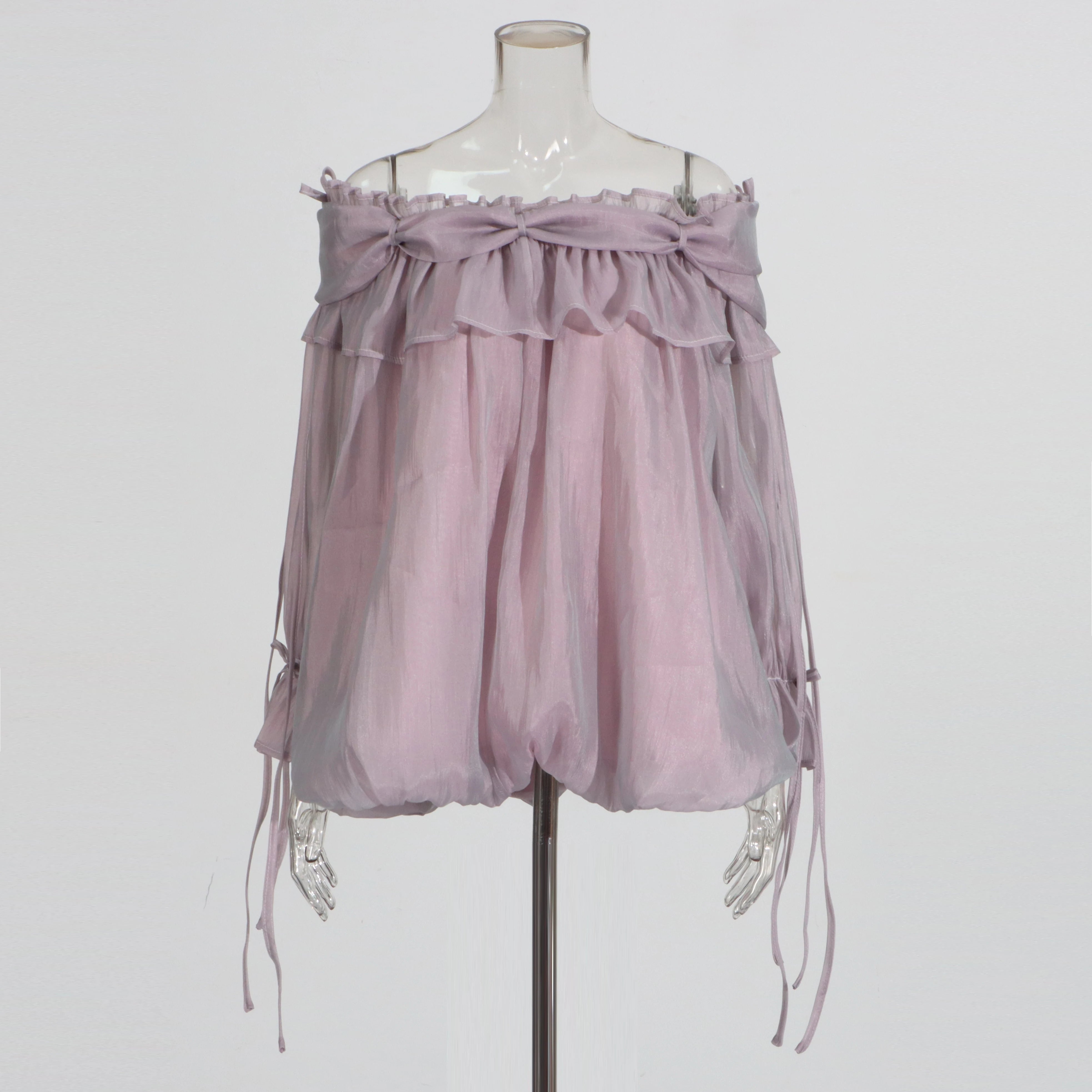 Zalia Atelier | Boho Chiffon Blouse | Light Purple Boho Chic Blouson 