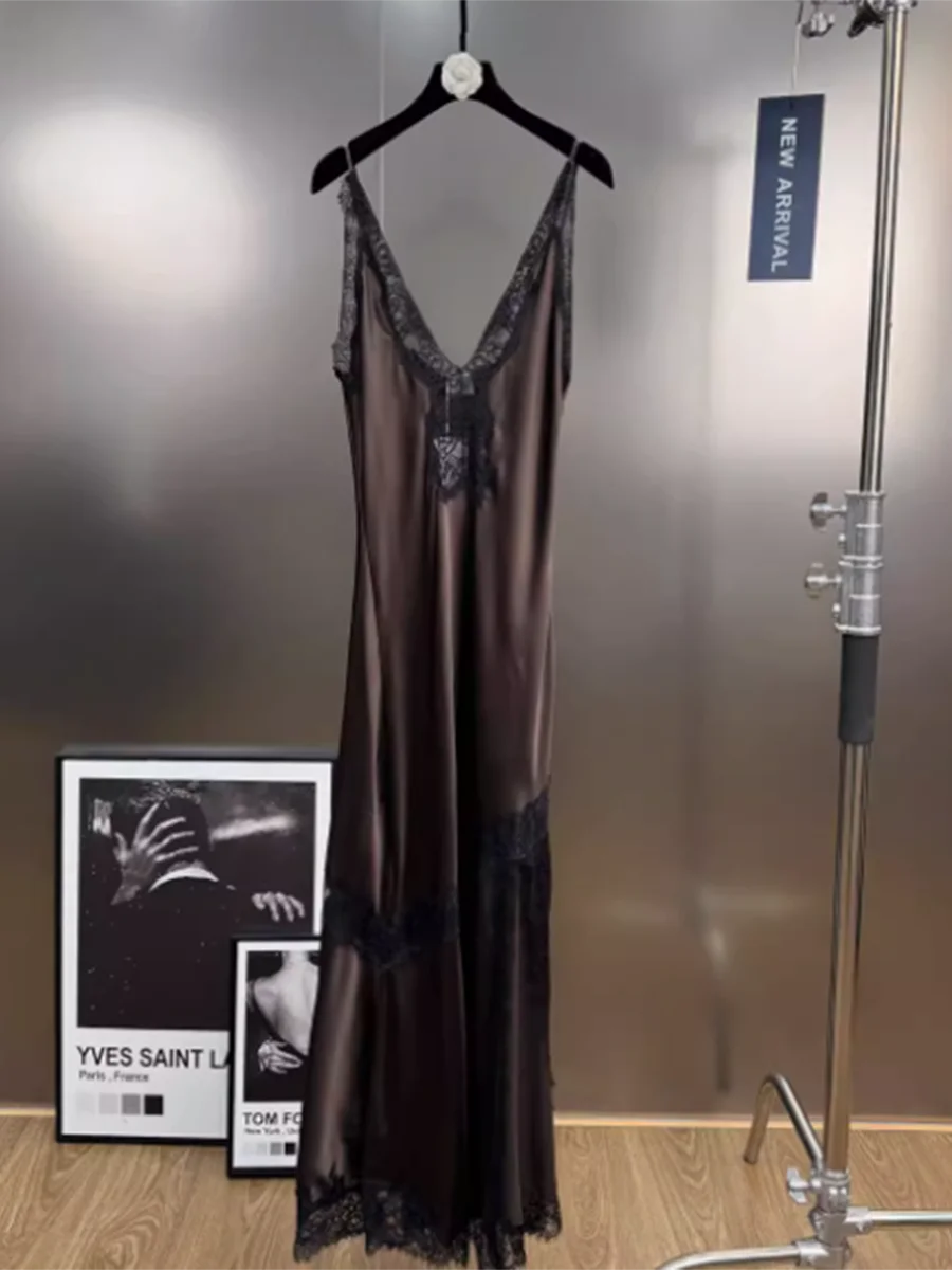 Zalia Atelier | Brown Dress Black Lace