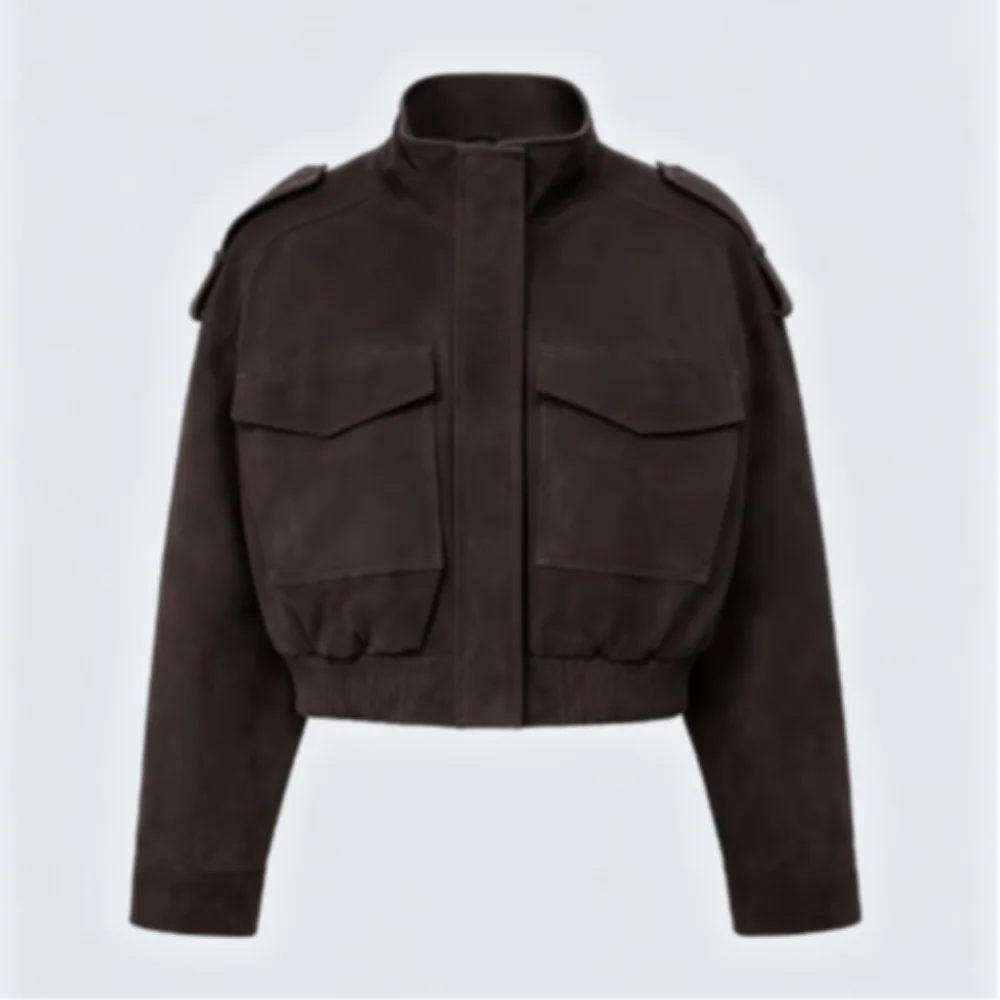 Brown Faux Suede Cropped Jacket