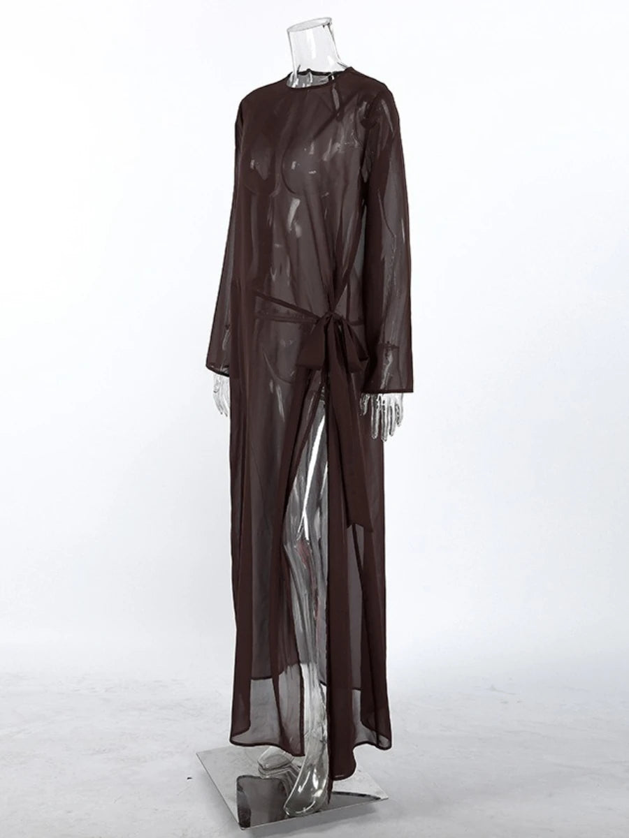 Zalia Atelier | Brown Lace Up Tunic Dress