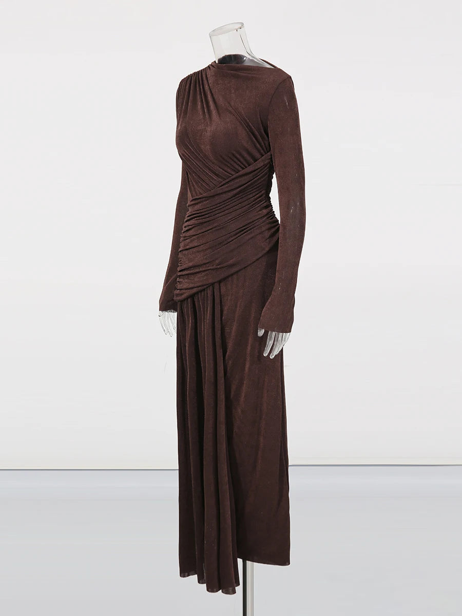 Brown O Neck Party Dress | Zalia Atelier