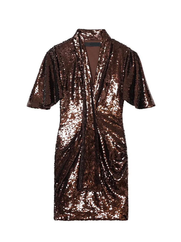 Brown Sequins Mini Dress | Zalia Atelier