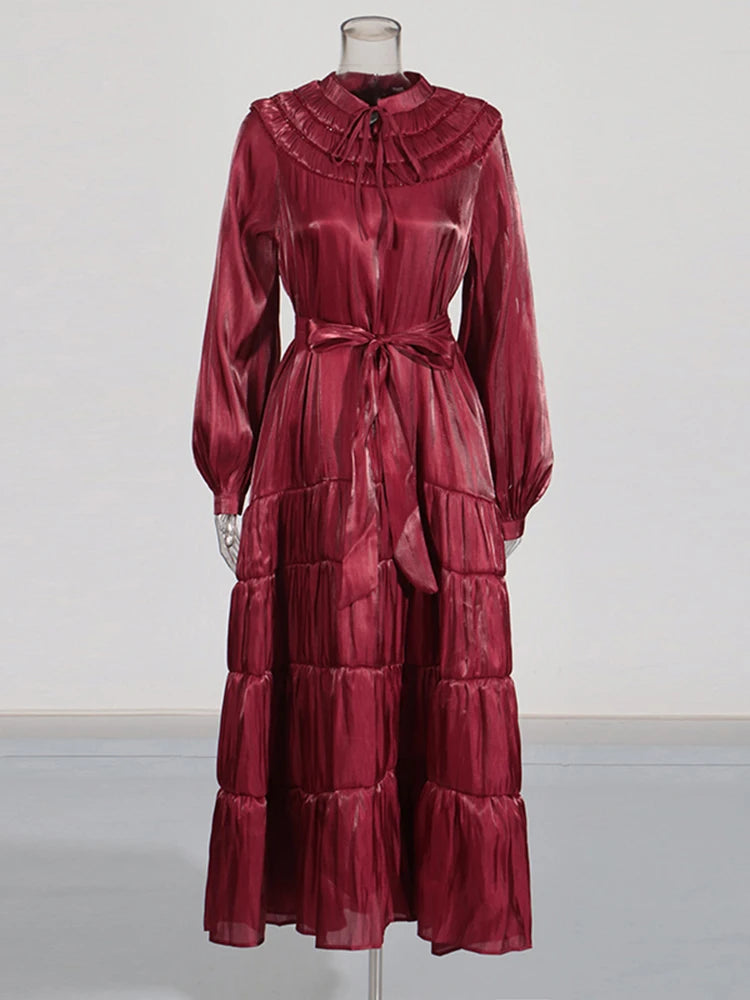 Zalia Atelier | Burgundy Belted Maxi Dress