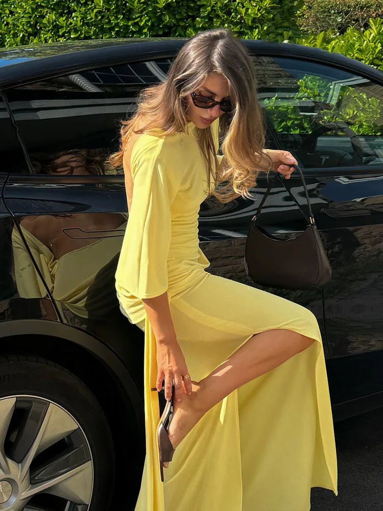 long yellow backless dress Maxi White / XS Denim Midi Dress | Zipper back or Lace Web Collection: Maternity/bump friendly christmas party Size:7.5 US / 5 UK