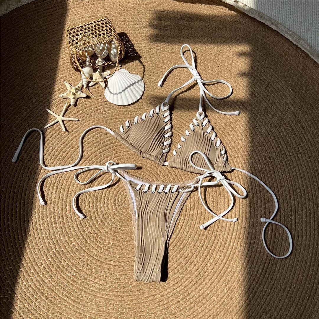 Zalia Atelier | Caramel Halter Ribbed Bikini