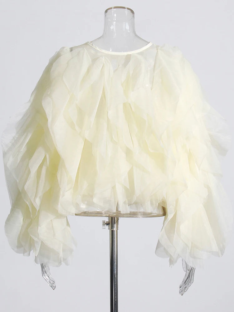 Zalia Atelier | Apricot Chiffon Ruffles Blouse | Designer Chloe Inspired