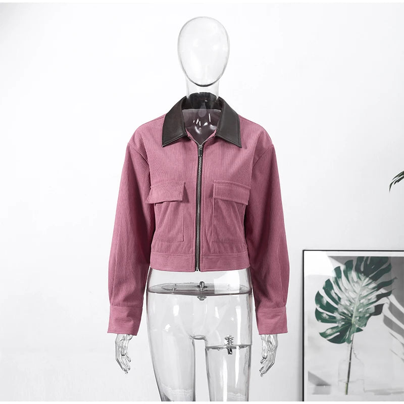 Zalia Atelier | Color Block Collar Stand Collar Dusty Pink Jacket