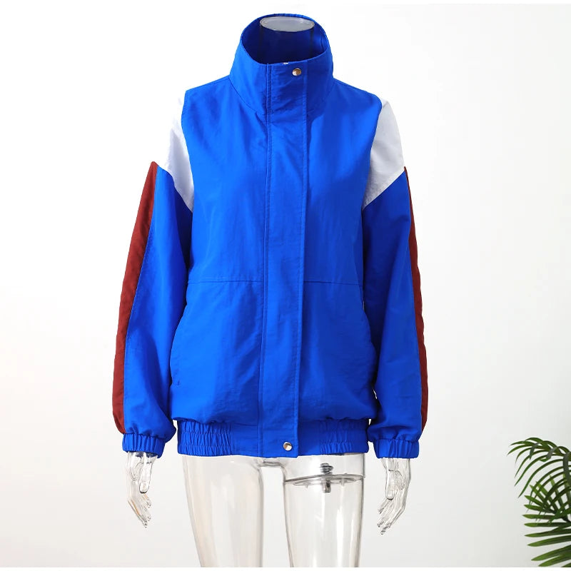 Zalia Atelier - Blue, White, Oxblood Color Blocked Windbreaker Jacket