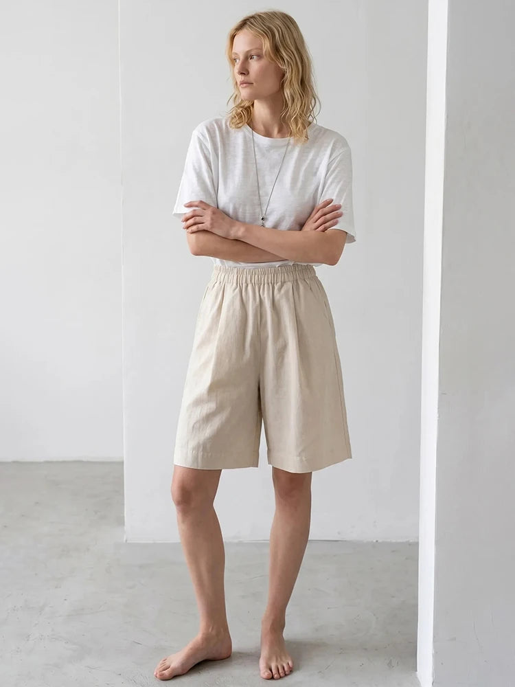 Zalia Atelier - Cotton Bermuda Shorts Beige