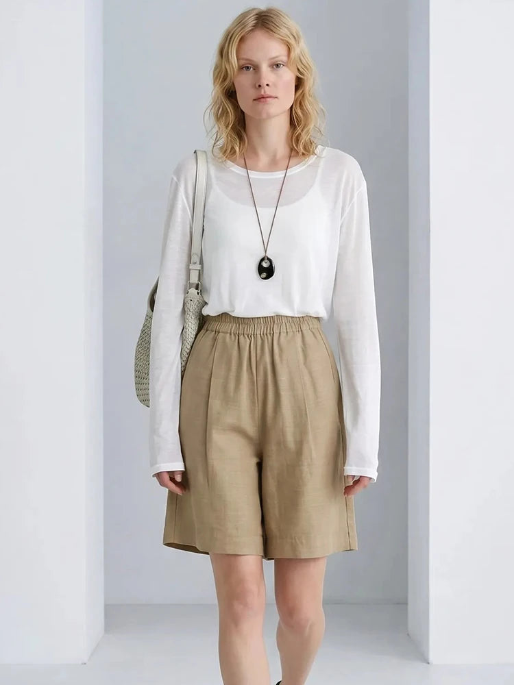 Zalia Atelier - Cotton Bermuda Shorts Khaki