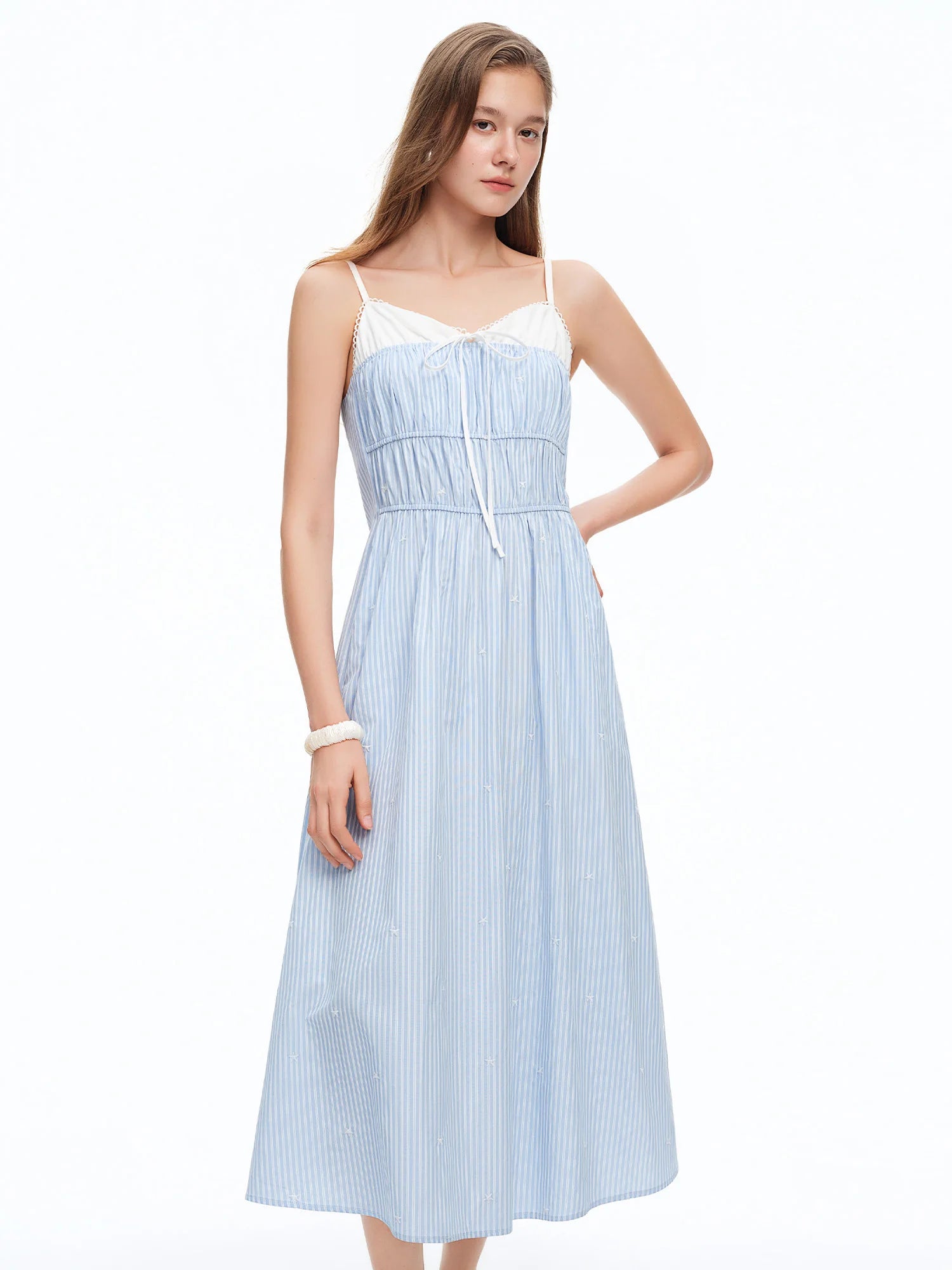 Zalia Atelier - Striped Cotton Blend Midi Dress 