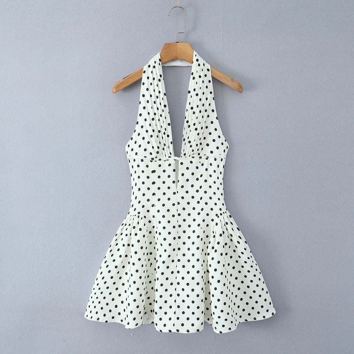 Deep V Halter Mini Dress  Polka Dots