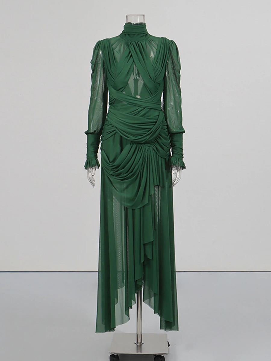 Zalia Atelier - Draped Green Cocktail Dress
