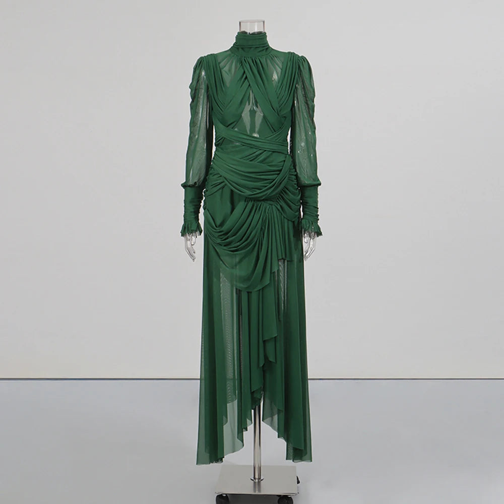 Zalia Atelier - Draped Green Cocktail Dress