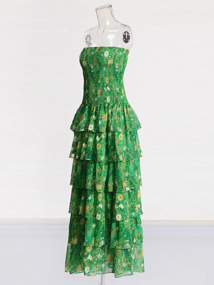 green emerald velvet dress Lucia Folded Strapless Linen Maxi Dress – Endless Rose main image 0