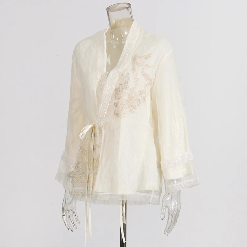 Zalia Atelier | White Embroidered Lace Jacket