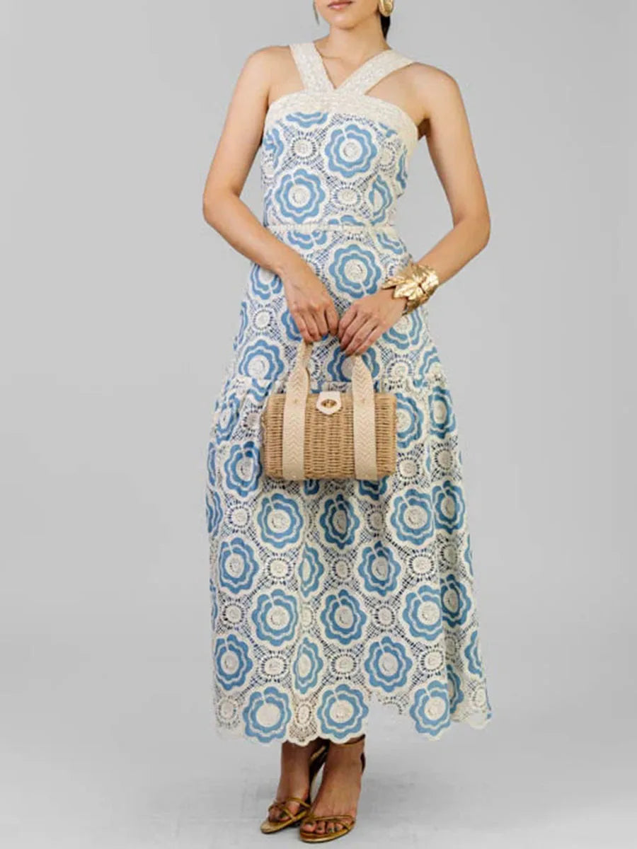 Embroidered Lace Midi Dress