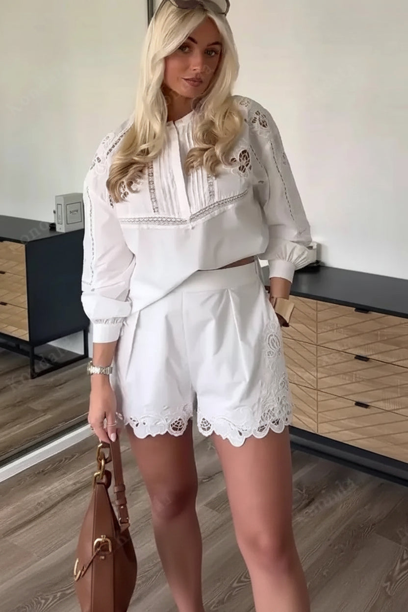 White Embroidered Matching Set