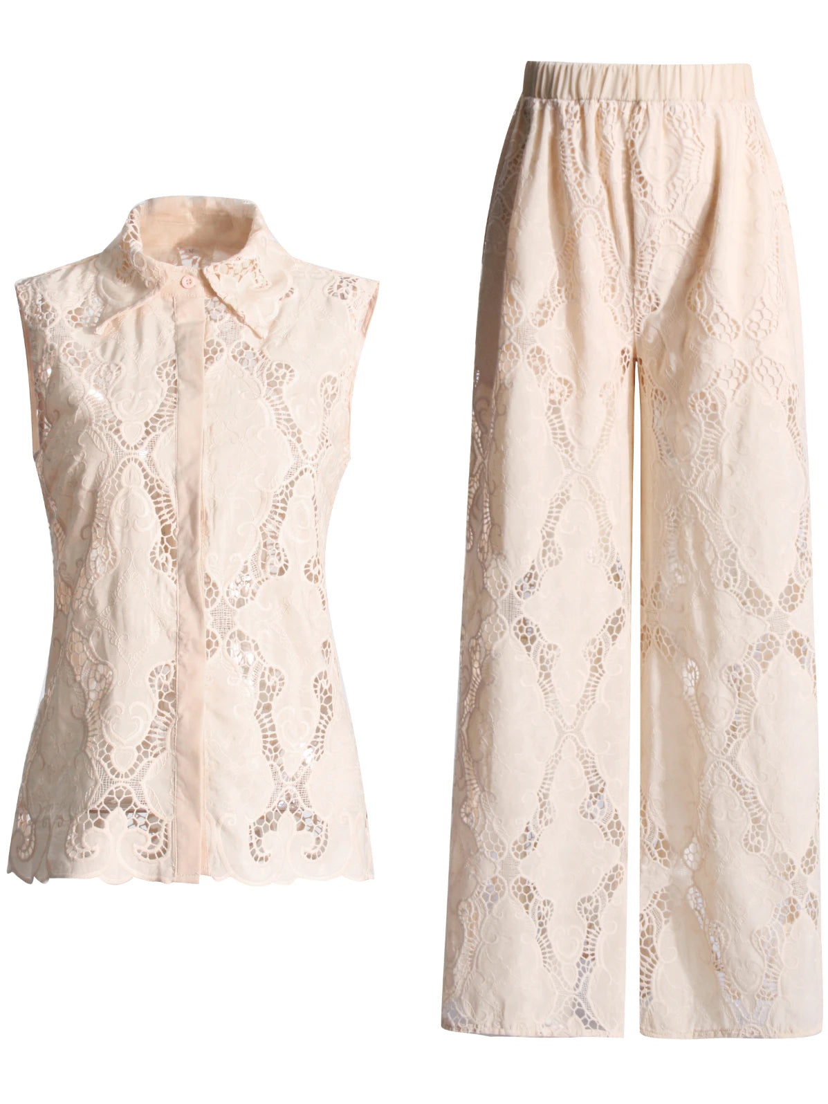Zalia Atelier Embroidered Pants Set Apricot
