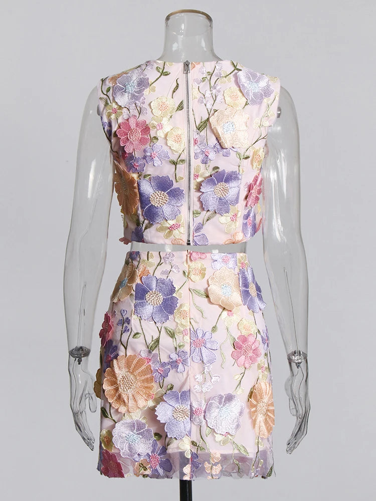 Embroidered Top and Skirt Set