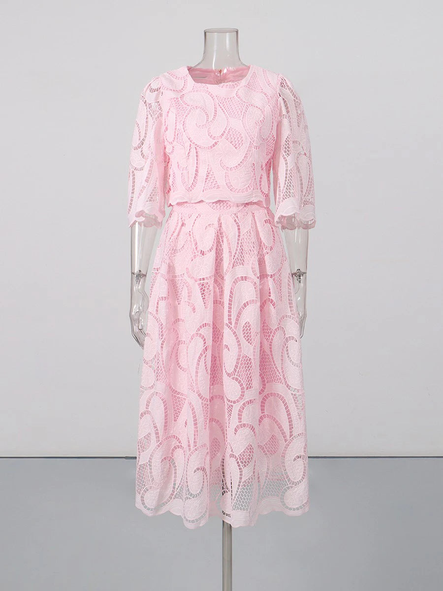Zalia Atelier - Pink Embroidered Two Piece Set