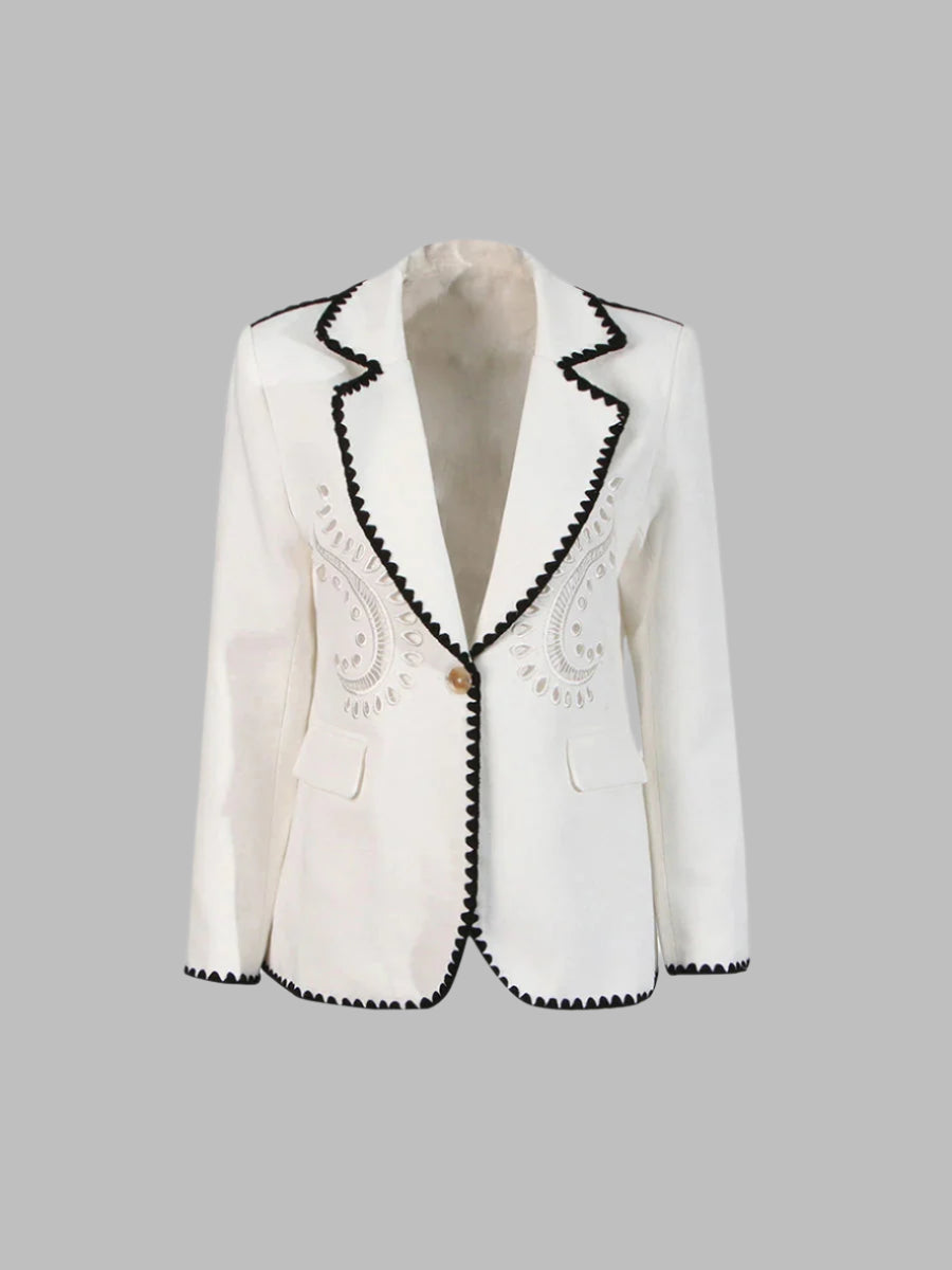 Zalia Atelier | Embroidered White Blazer