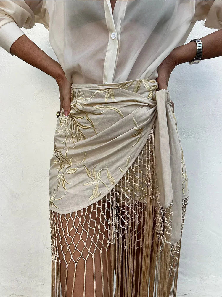 Embroidered and Tassel Skirt