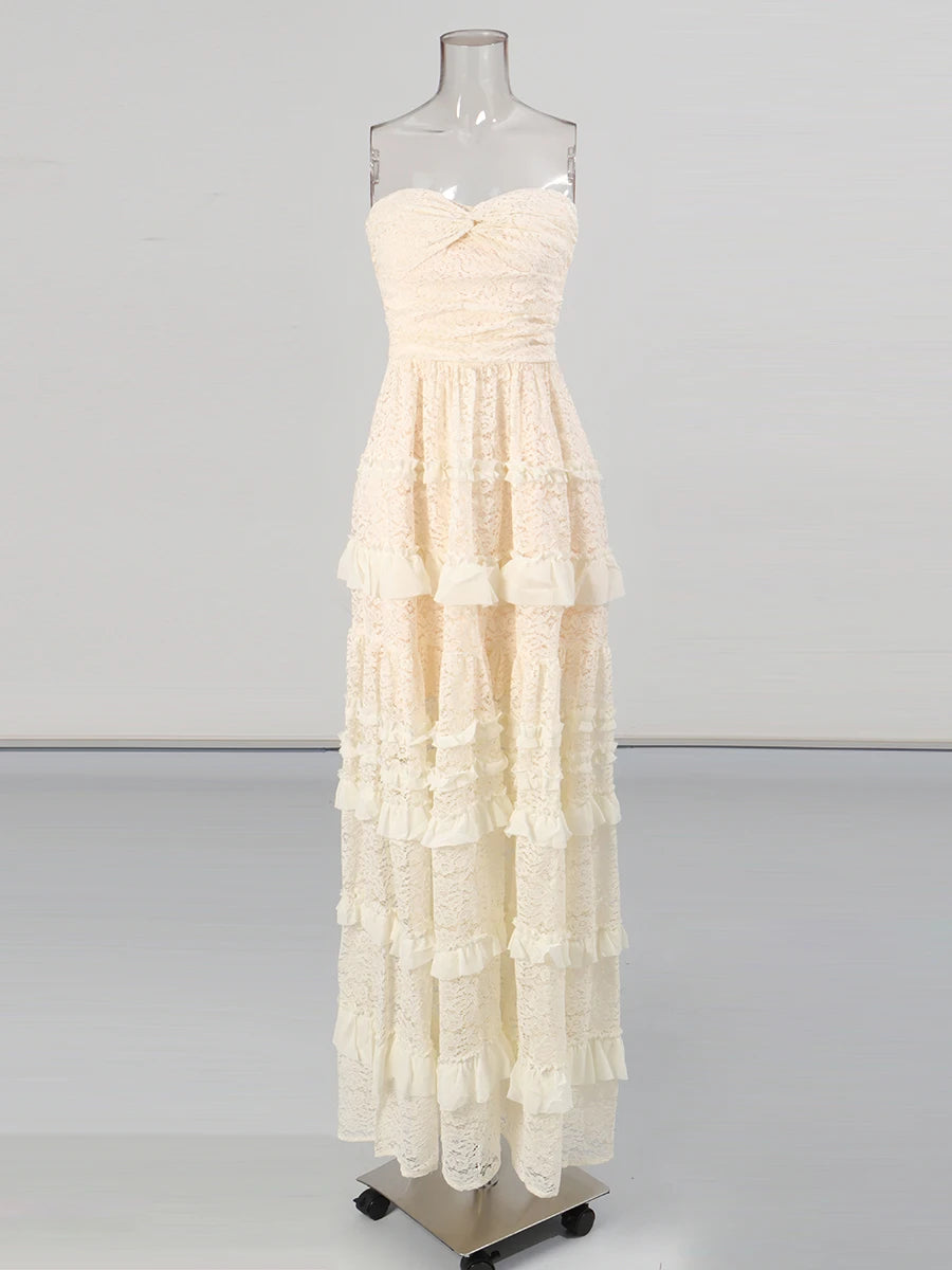 Zalia Atelier | Embroidery Lace Dress | Pale Yellow