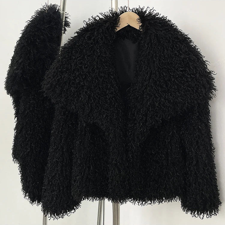 Zalia Atelier - Faux Fur Jacket - Black - Mongolian Faux Fur