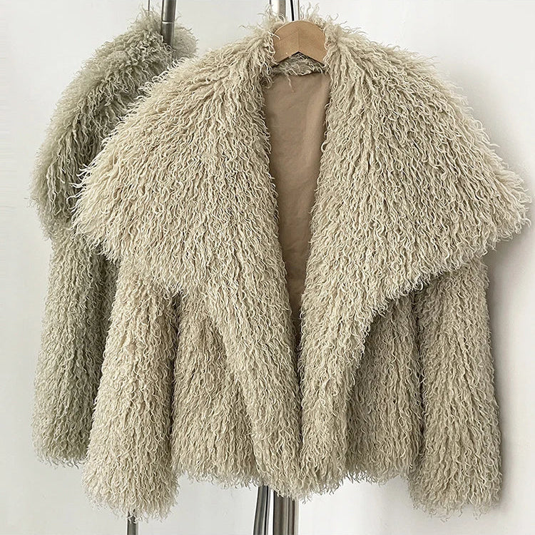 Zalia Atelier - Faux Fur Jacket - Camel Color - Mongolian Faux Fur