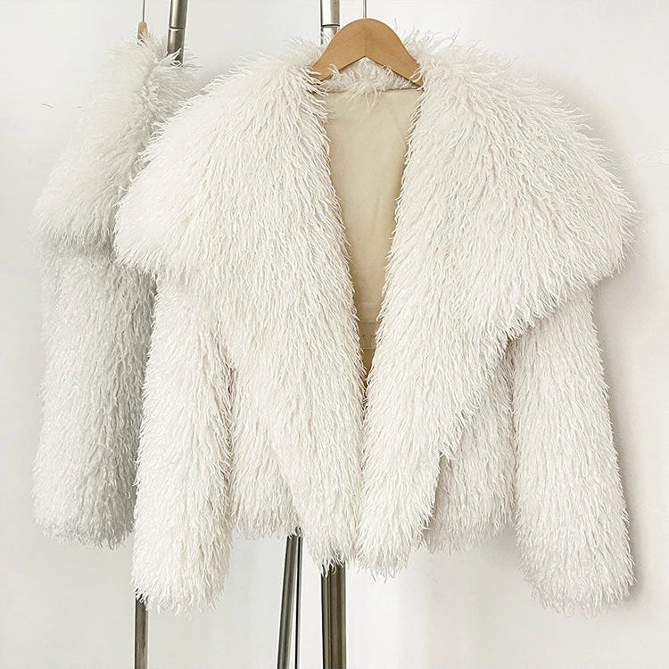 Zalia Atelier - Faux Fur Jacket - White  Mongolian Faux Fur