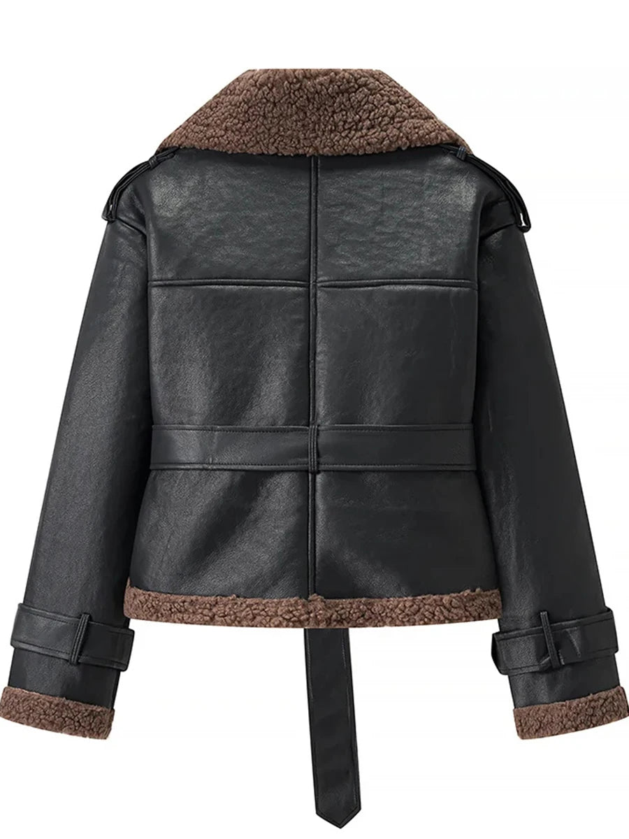 Faux Fur Lined Jacket | Back Brown and Black