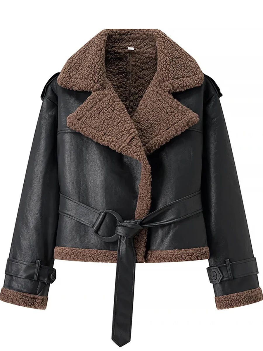Zalia Atelier | Brown and Black Faux Fur Lined Jacket