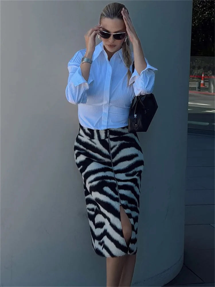 Faux Fur Zebra Midi Skirt