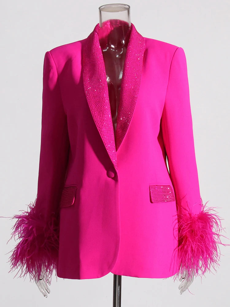 Zalia Atelier | Blazer Feather Trim Cuffs In Pink