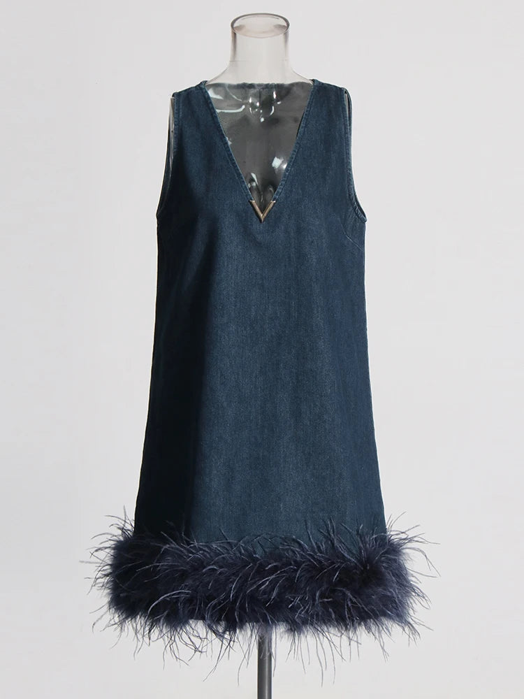 white christmas dresses Feather Me Denim Dress – Shopaholics Anonymous main image 0